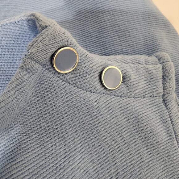 Talbots Womens High Neck Button Shoulder Top Medium Light Blue Ribbed Sleeveless - Picture 7 of 10